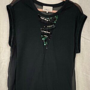 3.1 Phillip Lim Black Silk & Cotton Embellished Top - Size M